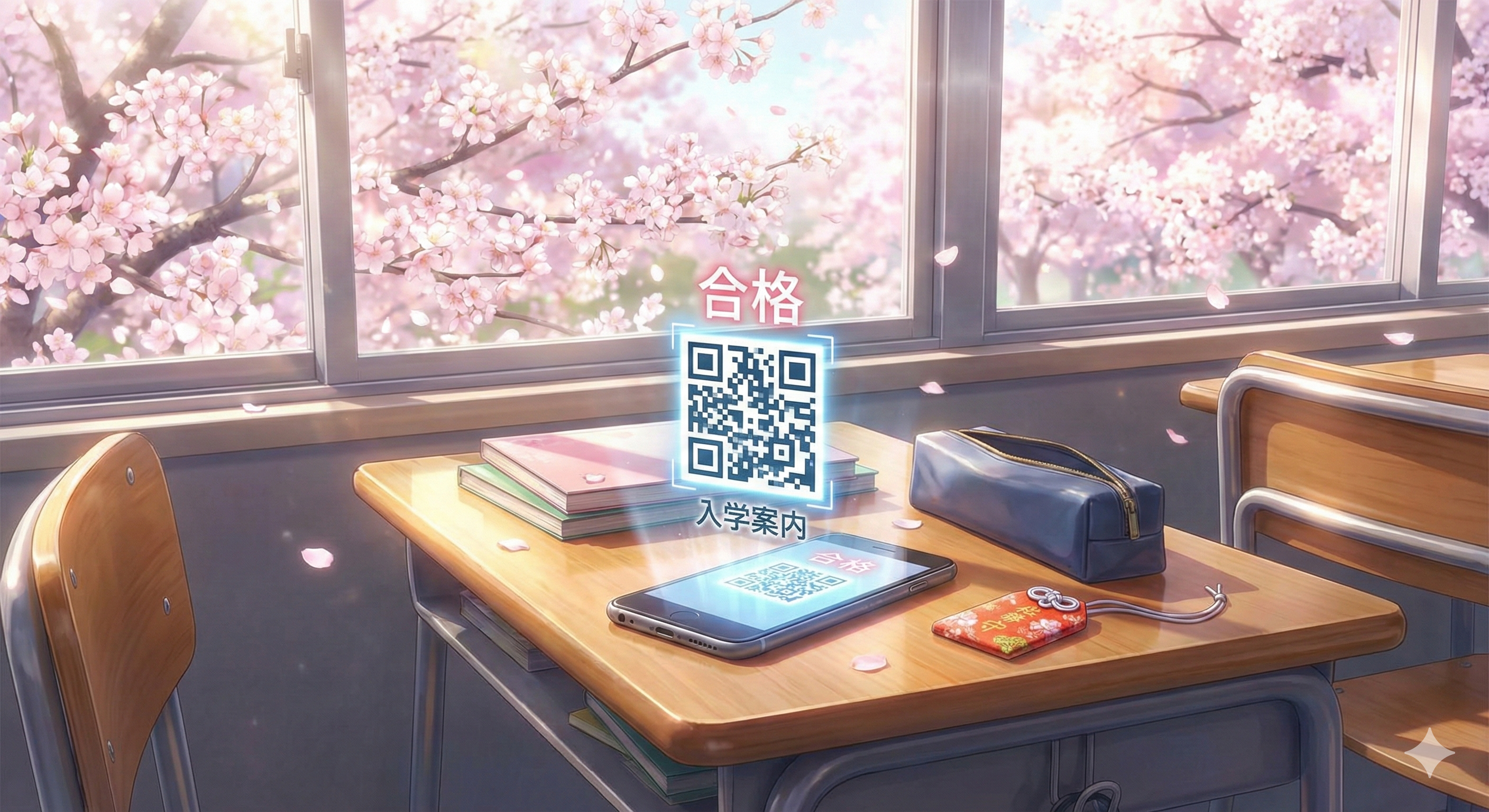 満開の桜と学習机