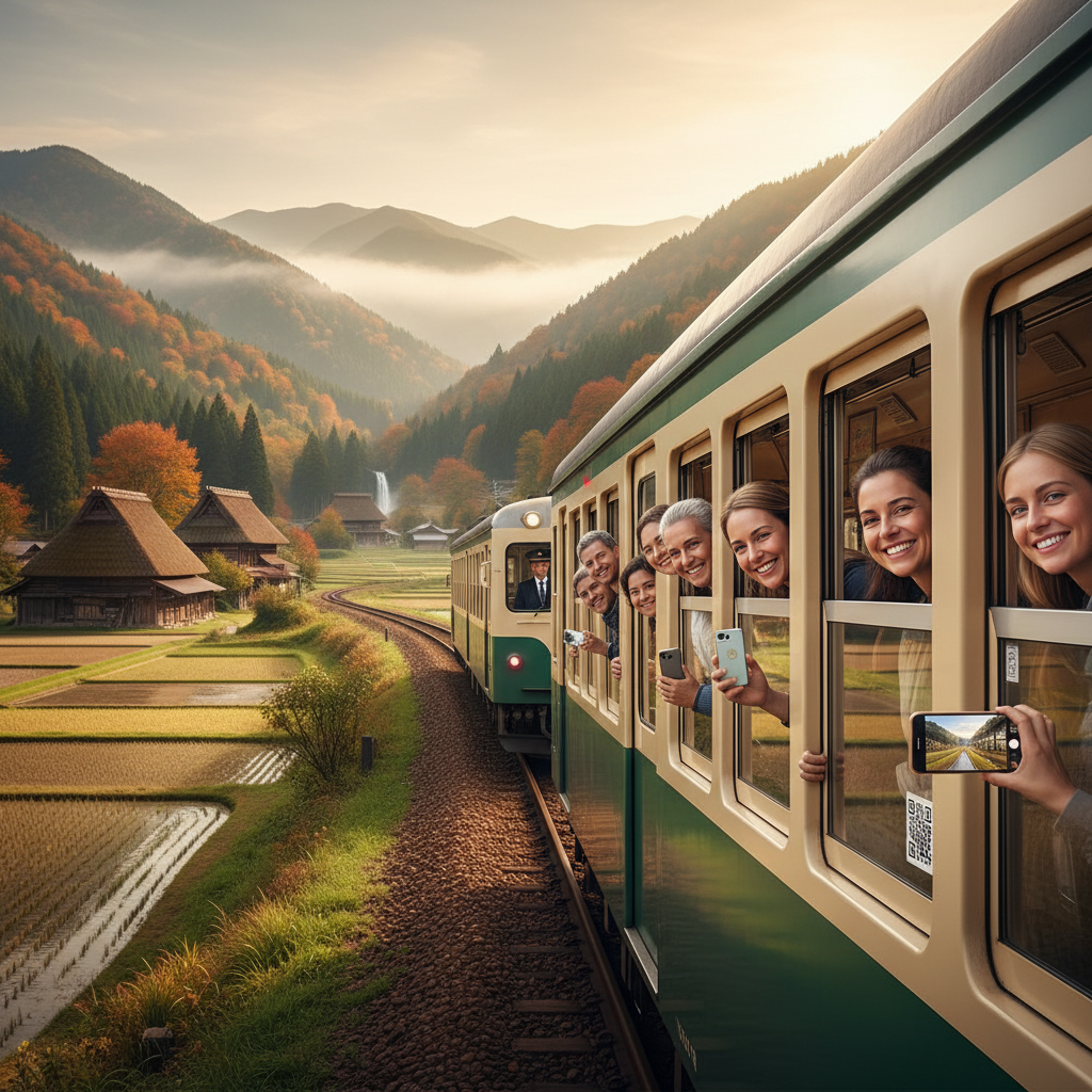 ローカル線を楽しむ外国人観光客