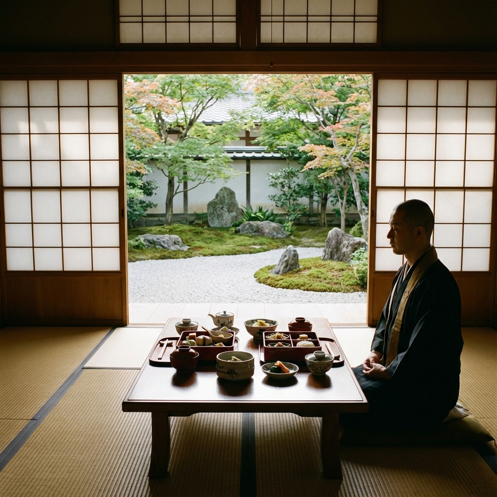 寺宿坊の静かな客室と精進料理